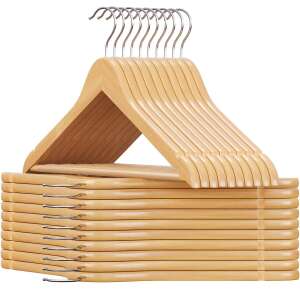 Sada 20 drevených vešiakov SONGMICS s protišmykovou tyčou a 360° otočnými háčikmi - Vešiaky