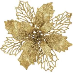 Set 10 ornamente pentru bradul de Craciun, stea Poinsettia, 16cm, galben auriu 93441710 - Sersimo