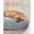 FEANDREA gray plush dog bed with small dog sleeping in it, fluffy and soft
