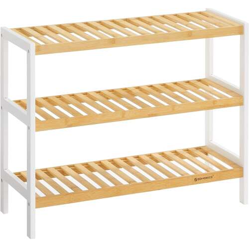 SONGMICS 3 szintes bambusz cipőtartó, fehér és természetes bambusz, 70 x 26 x 55 cm - SONGMICS