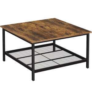 VASAGLE Square Coffee Table with Storage Shelf, Industrial Style, Rustic Brown and Black - Furniture