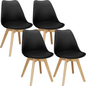 Set 4 scaune dining Verdhe pentru bucatarie cu perna tapitata cu piele ecologica, 44x82cm, negru 93443110 Mobilier de bucătărie