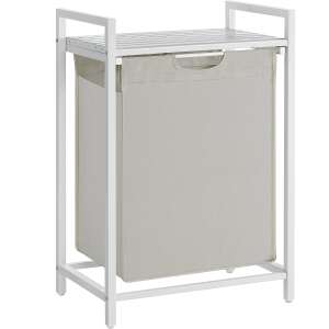 VASAGLE кош за пране, 65L, с рафт и подвижна чанта, стомана/mdf/платно, бяло/сиво, 50x33x72cm, 65L 93443294