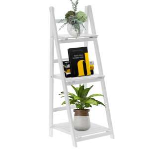 Rafturi din lemn alb în formă de scară cu 3 rafturi, perfecte pentru afișarea cărților, plantelor sau a obiectelor decorative - Biblioteci și rafturi