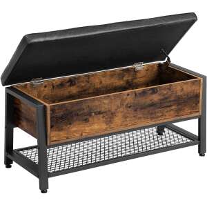 VASAGLE Shoe Bench with Storage, Padded Seat and Shelf, Industrial Style, 45x45x55cm, Rustic Brown and Black 93443481 - VASAGLE Shoe Storage