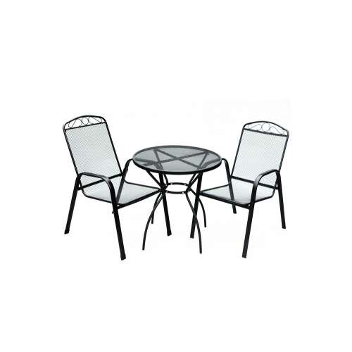 Rojaplast Pescara fekete fém kerti bútor szett két székkel és kerek asztallal