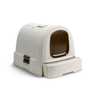 Kuweta dla kota CURVER Rattan, kolor kremowy, z szufladą i schowkiem, dla kotów - Toaleta dla kotów