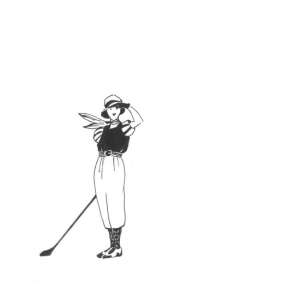 Fekete-fehér illusztráció egy golfot játszó nőről - Szalvéta