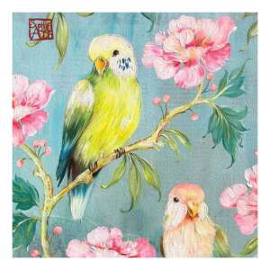 Papagájok ágon virágokkal, 33x33cm papírszalvéta, 20 darabos csomag - Háztartási papírtermék