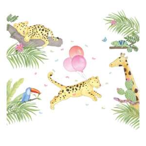 Dzsungel állatos falmatricák, zsiráffal, leopárddal, tukánnal, kaméleonnal, kígyóval és lufikkal, tökéletes gyerekszobákba - Háztartási papírtermék