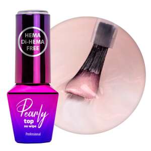MollyLac Pearly SepiPink No Wipe Top Gel, Pearly Top No Wipe, HEMA Di-HEMA mentes, Professzionális, UV LED, 10g - Műköröm alapozó & fedő zselé