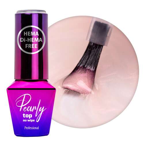 MollyLac Pearly SepiPink No Wipe Top Gel, Pearly Top No Wipe, HEMA Di-HEMA mentes, Professzionális, UV LED, 10g