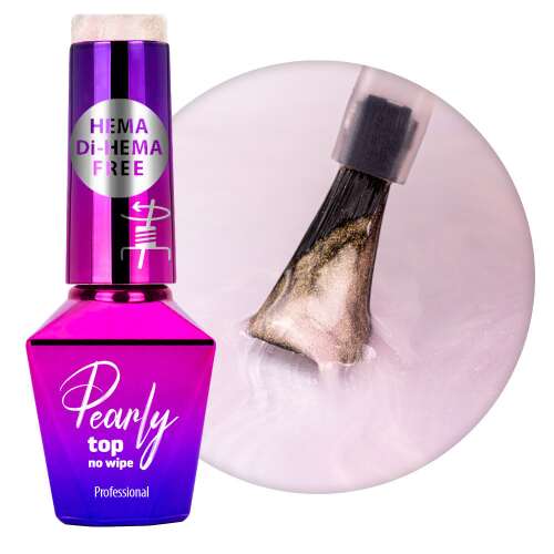 MollyLac Pearly DaisyGold No Wipe Fedő Zselé, Gyöngyházfényű, HEMA & Di-HEMA Mentes, Professzionális Körömlakk - Műköröm alapozó és fedő zselé