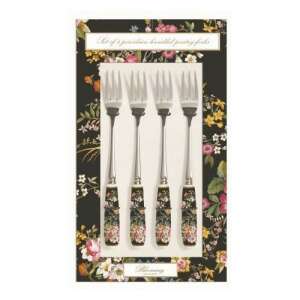 4 db-os Blooming Opulence Black porcelánnyéllel süteményes villakészlet - Villa