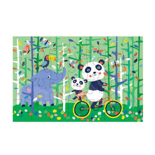 Puzzle Panda 28 dielikov Avenir, puzzle s pandou pre deti, panda ide na bicykli