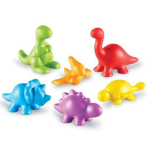 Set of 6 colorful dinosaur counters, perfect for counting and sorting activities