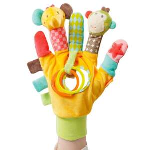 Fehn Safari Activity Glove with Elephant, Monkey and Giraffe Finger Puppets - Baby Walker, Push & Pull Toy and Developmental Toy for Toddler