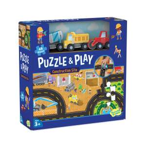 Puzzle & Play Construction Site 48 Piece Puzzle with 3 Wooden Vehicles - Baby Puzzle