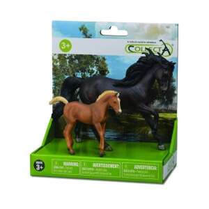 Collecta horse and foal figurine set, black mare and brown foal, realistic animal figures for kids - Collecta