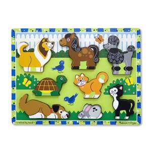 Melissa & Doug Fa puzzle állatokkal, 8 darabos puzzle kiemelkedő darabokkal, kutyával, lóval, pudlival, macskával, teknőcsel, nyúllal és két madárral - Melissa & Doug