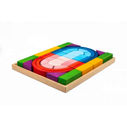 Wooden building blocks set for kids, includes arches, blocks, and a wooden tray, great for creative play and imagination