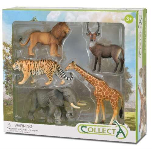 Collecta 5-piece wild animal set, including lion, giraffe, deer, tiger, and elephant