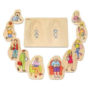 Schichtpuzzle, das die verschiedenen Lebensphasen eines Mannes und einer Frau zeigt, vom Baby bis zum Alter, 40 Teile, Holzpuzzle - Puzzle
