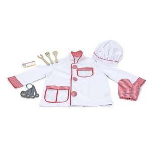 Melissa & Doug Chef Costume for Kids, White Chef Jacket with Red Trim, Includes Hat, Oven Mitt, Measuring Spoons, and Utensils - Melissa & Doug