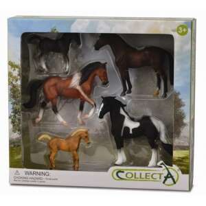Collecta 5-piece horse figurine set, includes a brown horse, a black and white horse, a brown and white horse, a black horse, and a brown foal - Figure