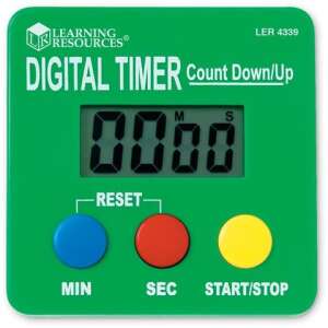 Learning Resources Digital Timer, green, count down and up, with minutes, seconds, start/stop, reset buttons - Other Measuring Tool