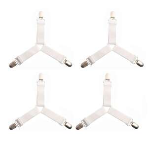 Комплект от 4 бели ленти за закрепване на чаршафи с метални скоби - Текстил за дома