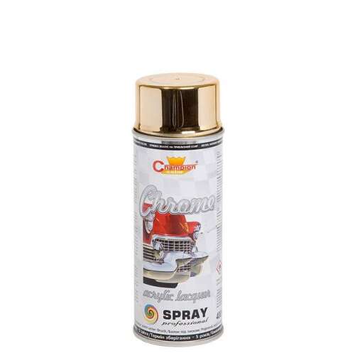 Sprej na farbu Champion Color Chrome Gold 400ml, akrylový lak, profesionálny