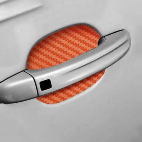 Orange carbon fiber car door handle protector, 3D sticker, 4 pack