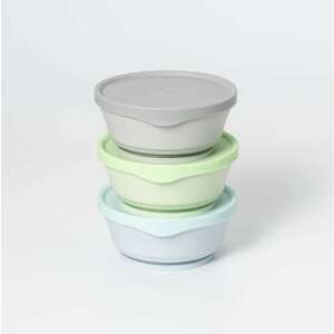 Miniware 3-Piece Baby Bowl Set with Lids, 100% Biodegradable, Natural Materials, Aqua+Grey+Keylime 93471353 - Kids' Plate