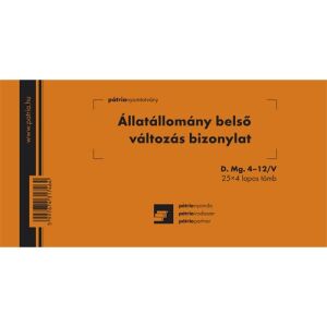 Állatállomány Változás Bizonylat - Blokk - 25x4 Lap - 203x102mm 136825739 - Üzleti nyomtatvány