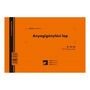 PATRIA - Anyagigénylési Lap - 8 Tételes - A/5 136825619 - Patria