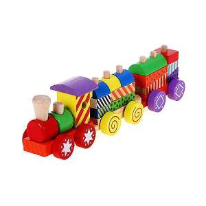 Színes fa vonat építőelemekkel, szórakoztató és fejlesztő játék gyerekeknek - Kreatív & Építő játék