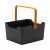 Fiskars black garden tool storage basket with orange handle, angled view