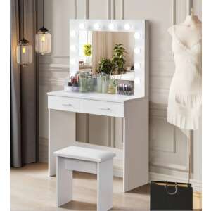 Pepita Holly Dressing Table with mirror, light (12 LED) and chair #white