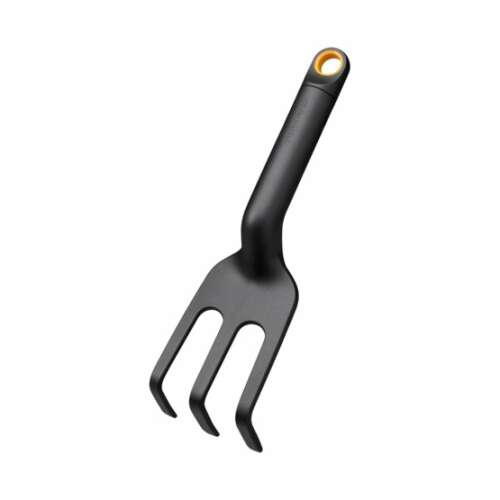 Fiskars Solid™ black garden cultivator with orange handle