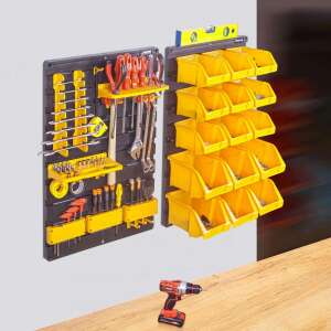 Super-Bag ASR-6020 Wall Mounted Tool Organizer Set, Yellow, with tools and accessories - Tool & Part Organizer