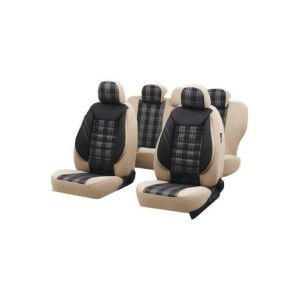 Universal Beige and Black Plaid Sport Car Seat Cover Set - Nonbrand Car seat cover