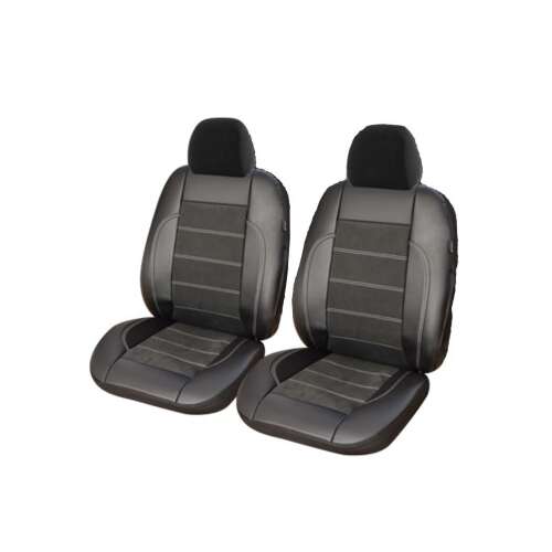 Huse auto pentru scaune din piele neagră și Alcantara, set de 2