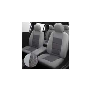 Szare pokrowce na siedzenia samochodowe, zestaw premium luxury, umb4, kompletny zestaw, przednie i tylne siedzenia, oddychająca tkanina, wstawki ze skóry ekologicznej, podwójnie pikowane, kompatybilne z poduszkami powietrznymi - Pojazd i części