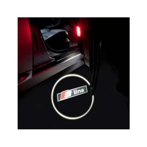 S-Line logo door projector for cars, showing the projected logo on the ground