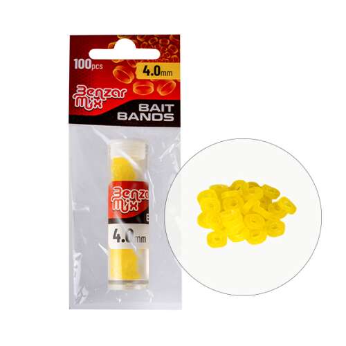 Benzár Mix 4.0mm Csalizógumi, 100 db, sárga gumi gyűrűk horgász csalikhoz 
