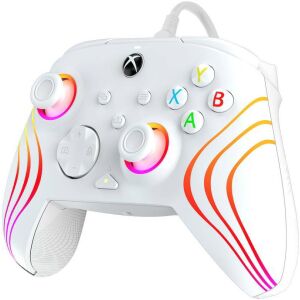 Angewinkelte Ansicht des PDP Afterglow Wave White Xbox Controllers mit RGB-Beleuchtung - Controller