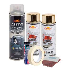Rim repair and paint kit, gold metallic, Champion brand, includes spray paint, clear coat, filler, sandpaper, gloves, masking tape - EALMEU