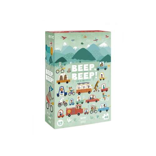Londji Beep Beep! 48 piece Look & Find Puzzle, featuring cars, bikes, and animals