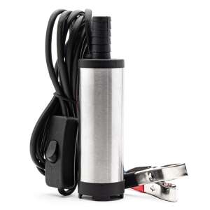 12V submersible diesel fuel pump, stainless steel, 38mm diameter, with on/off switch and battery clamps - Irrigation